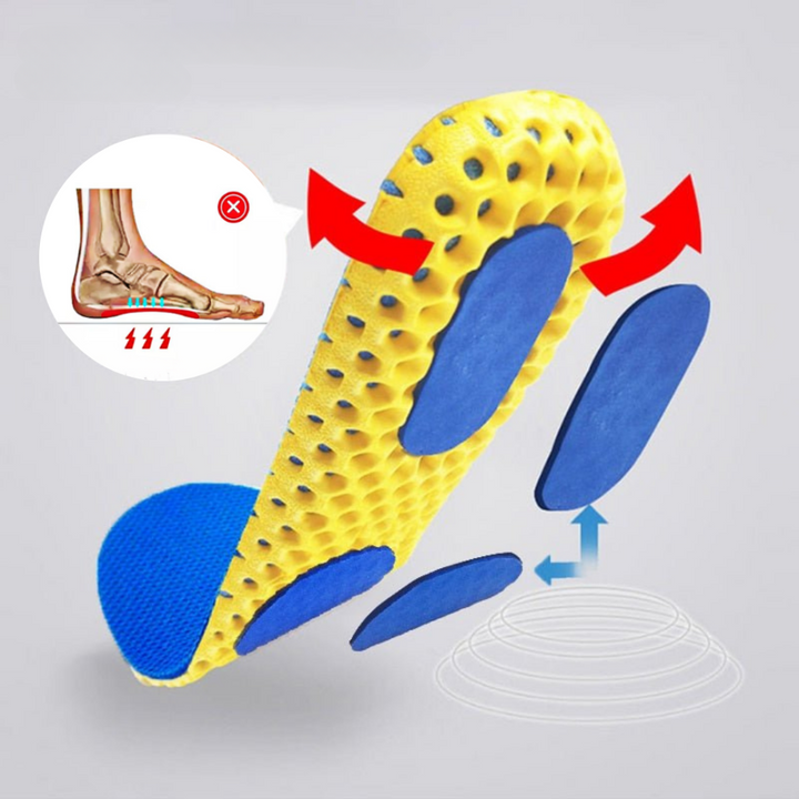 Gel inlegzool met voetboogondersteuning; verlicht voetpijn en biedt stabiliteit voor actieve voeten.