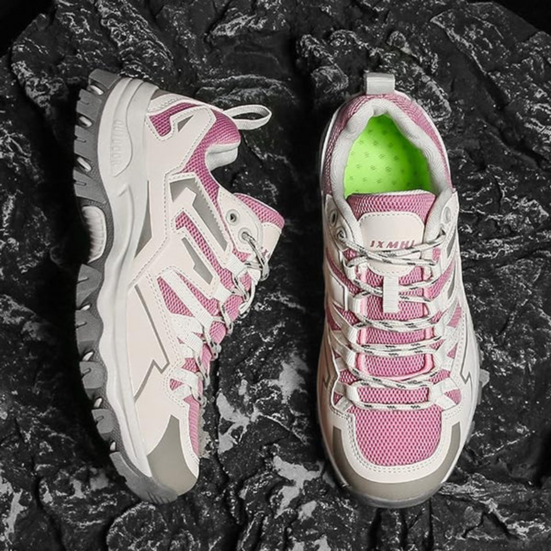 Sportieve dames wandelschoenen in paars/grijs/roze met robuuste grip en comfortabele ondersteuning voor casual gebruik.