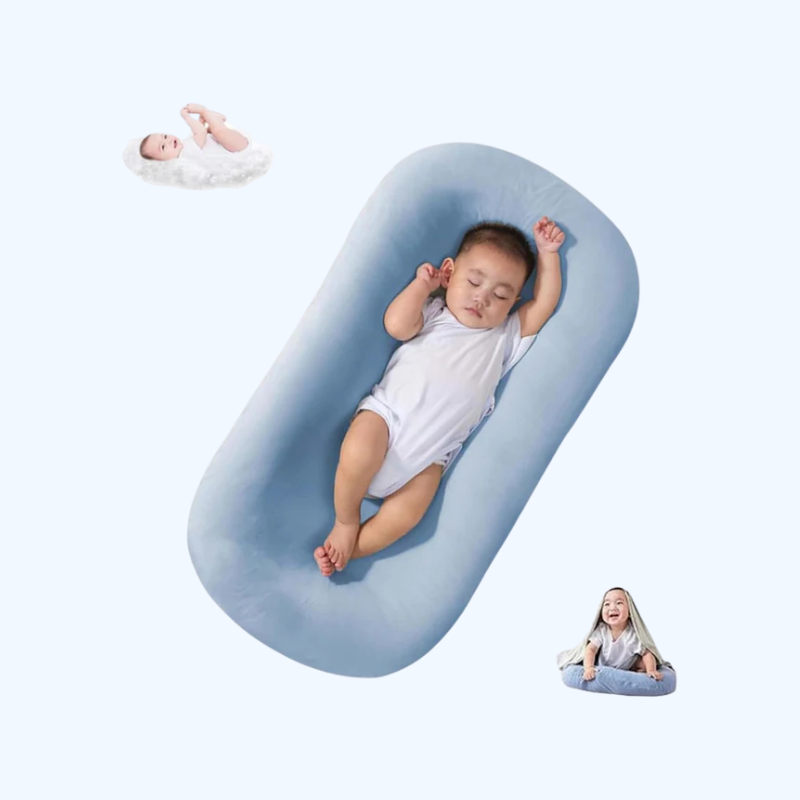 "Pastel baby lounger kussen van zacht katoen, veilige nest voor baby's 0-24 maanden, ademend en ergonomisch ontwerp."