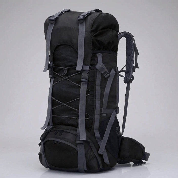Zijaanzicht Pathward grote rugzak met compressiebanden; stabiel en compact voor lange wandeltochten.