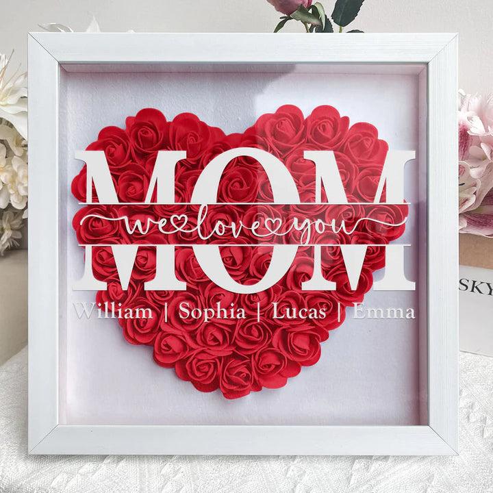 Persoonlijke Moederdag shadowbox met namen, handgemaakt cadeau voor mama. Unieke familie decoratie.