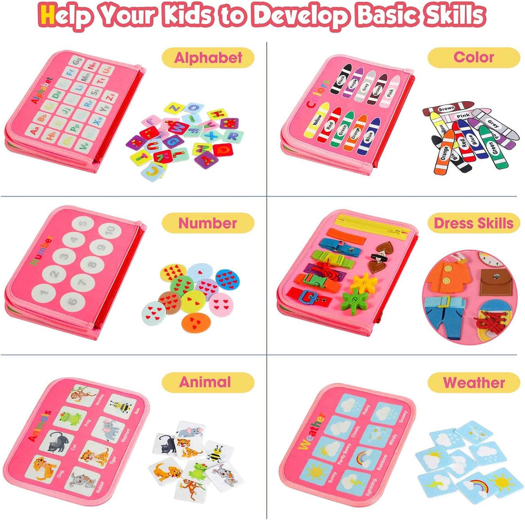Peuter Drukbord Montessori speelgoed, educatief activiteitenboek voor kinderen, kleurrijk en veelzijdig leren en spelen.