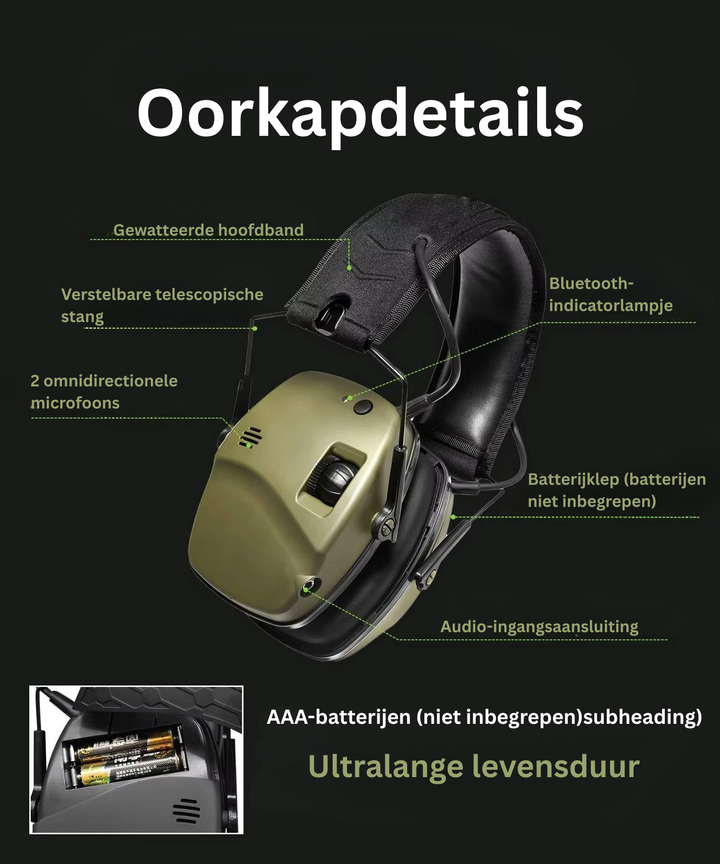 Geluiddempende oorkappen voor jagers en sportschutters. Bescherm uw gehoor professioneel met deze duurzame oorkappen.