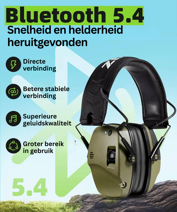 Professionele bluetooth oorkappen voor schieten, jagen. Draadloze geluidsdemping & communicatie, optimale gehoorbescherming.