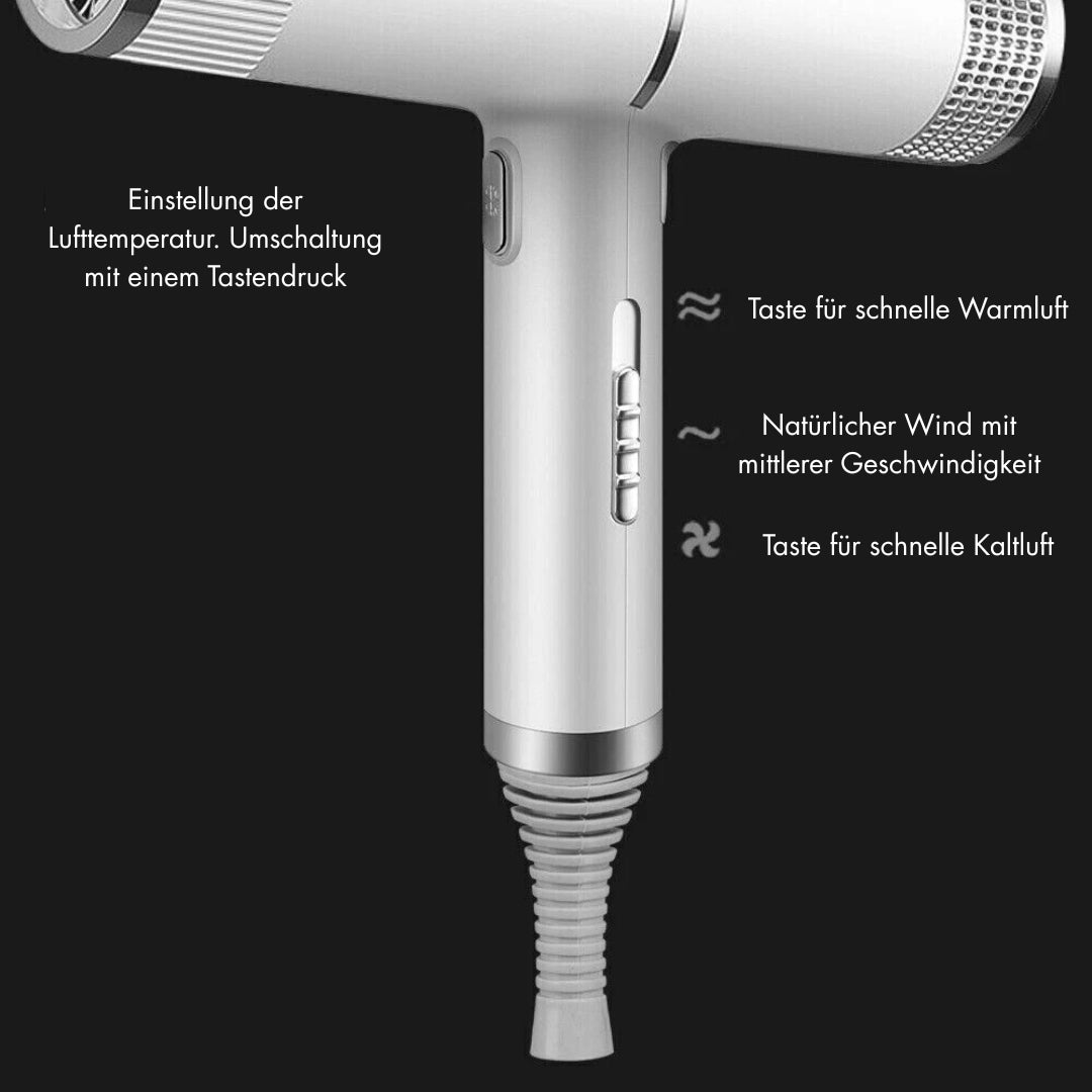 Ergonomische haardroger met precisie mondstuk; voor gerichte luchtstroom en perfecte, snelle styling.