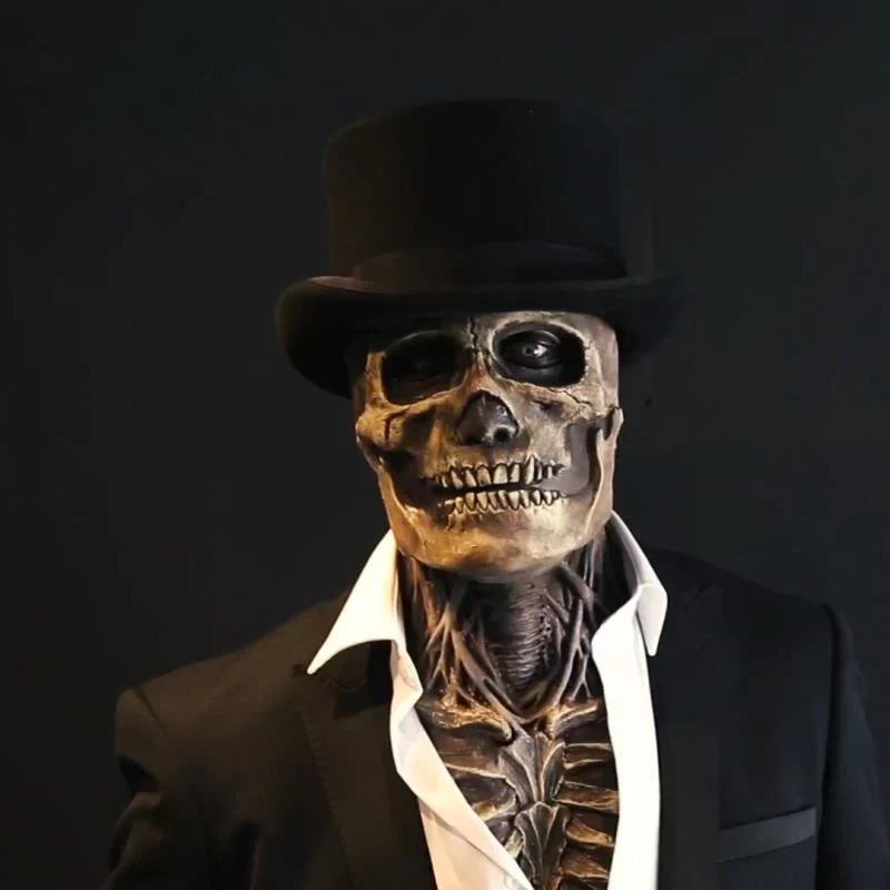 Eng schedelmasker van latex voor Halloween, ideaal als skelet kostuum, cosplay of vermomming op elk feest.
