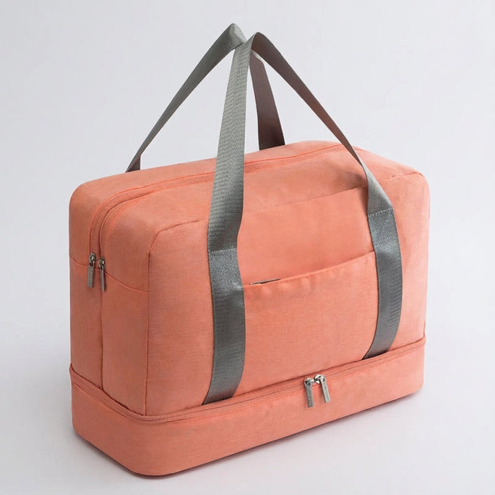 Stijlvolle duffelbag reistas met apart schoenenvak in grijs; perfect voor weekendtrips en handbagage.