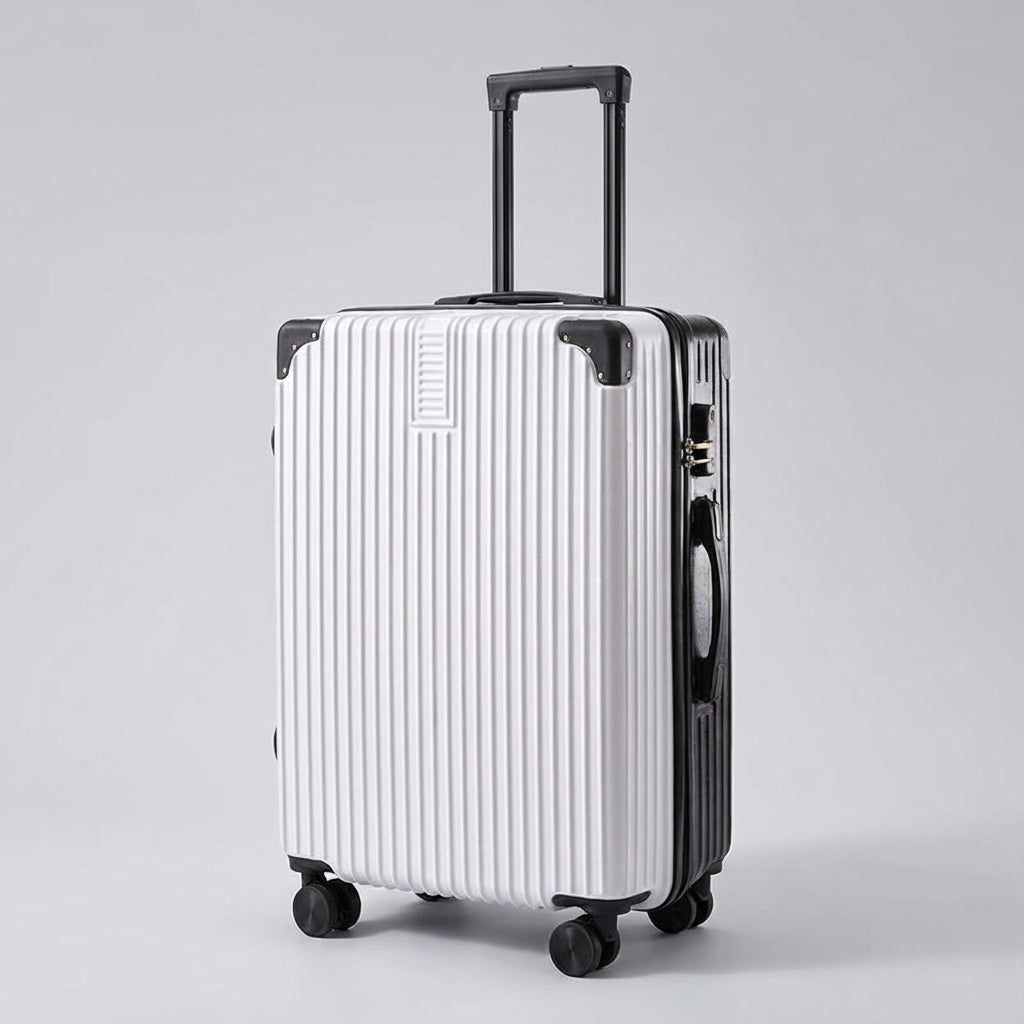 Georganiseerde retro bagage koffer met hoekbescherming en soepele wielen voor al je reisessentials.
