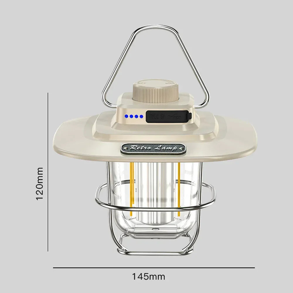 Warm wit licht van de draagbare retro LED lantaarn, creëert gezellige sfeer in het donker.