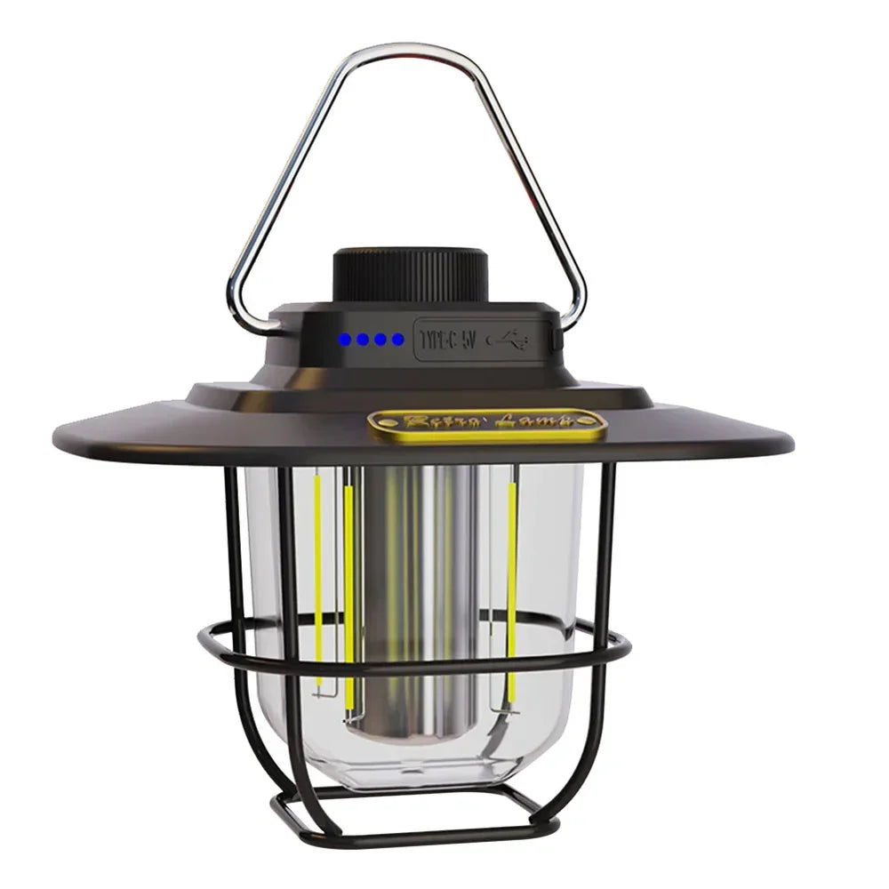 Deze veelzijdige retro oplaadbare lantaarn dient als stijlvolle buitenlamp voor terras of balkon.