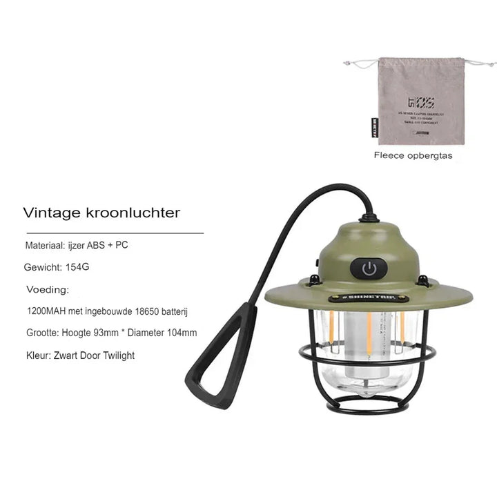 Gezellig sfeerlicht van de draagbare retro LED lantaarn, perfect voor elke gelegenheid buiten.