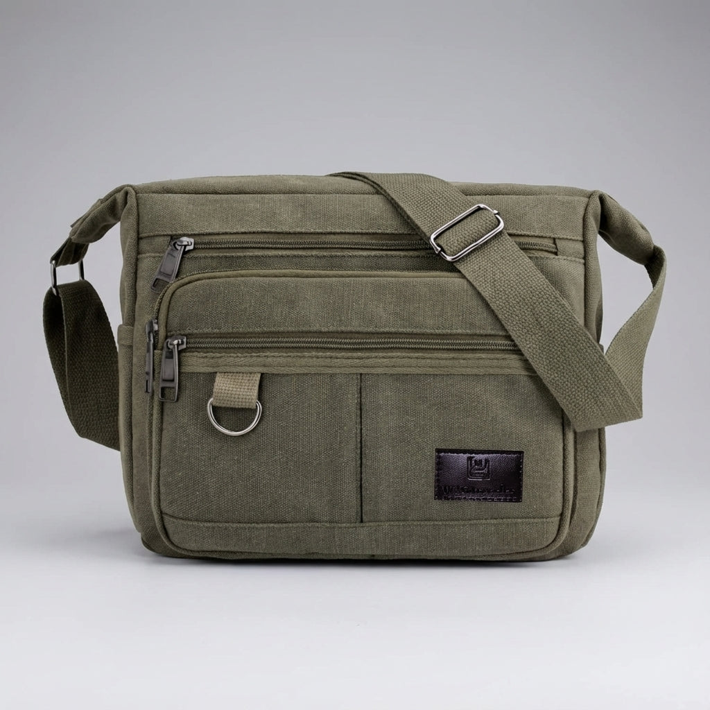Zwarte RFID blokkerende messenger tas, perfect voor documenten en waardevolle spullen op reis.