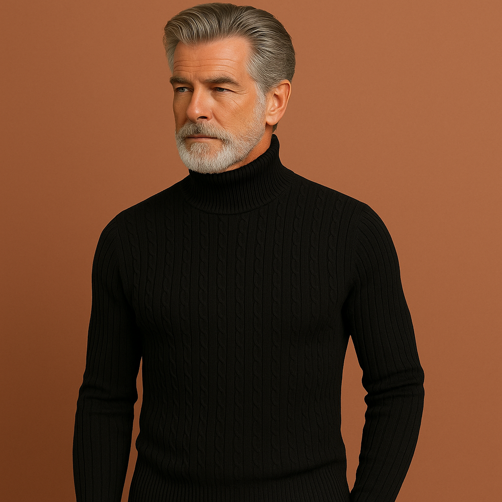 Elegante heren ribgebreide coltrui voor stijlvolle herfst- en winterlooks. Warme, tijdloze trui met hoog draagcomfort.