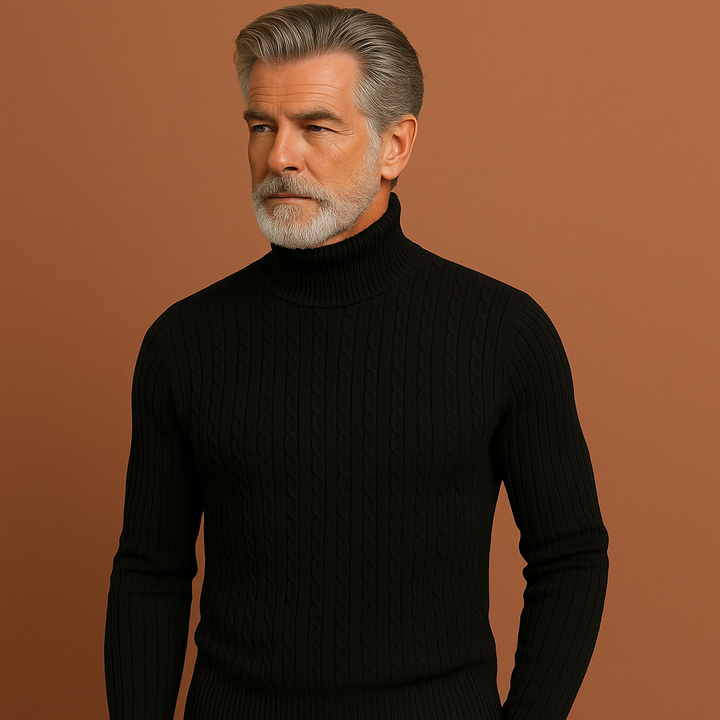 Elegante heren ribgebreide coltrui voor stijlvolle herfst- en winterlooks. Warme, tijdloze trui met hoog draagcomfort.