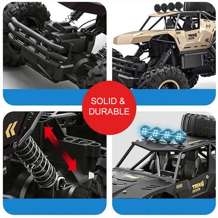 Kind speelt met de snelle 6-wiel RC monster truck. Leuk en duurzaam radiografisch off-road speelgoed.