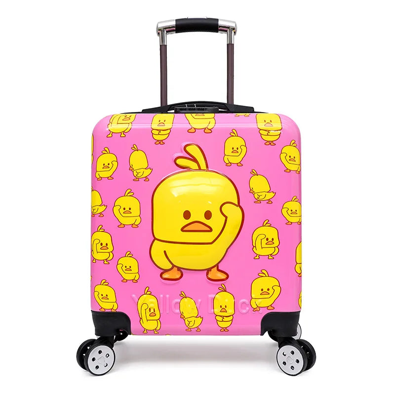 Glanzende, robuuste hartschalen kinderkoffer met dierenprint voor extra bescherming van kinderbagage.