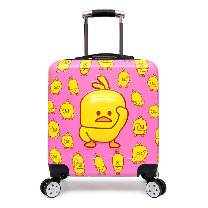 Glanzende, robuuste hartschalen kinderkoffer met dierenprint voor extra bescherming van kinderbagage.