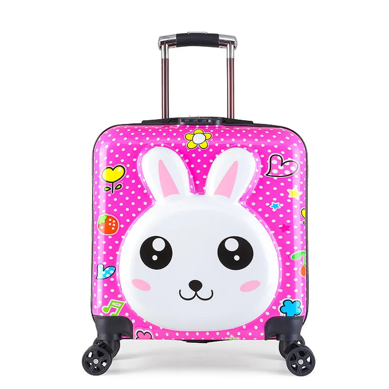 Leuke kinderkoffer met dierenprint, avontuurlijke trolley en stevige harde schaal voor jonge reizigers.