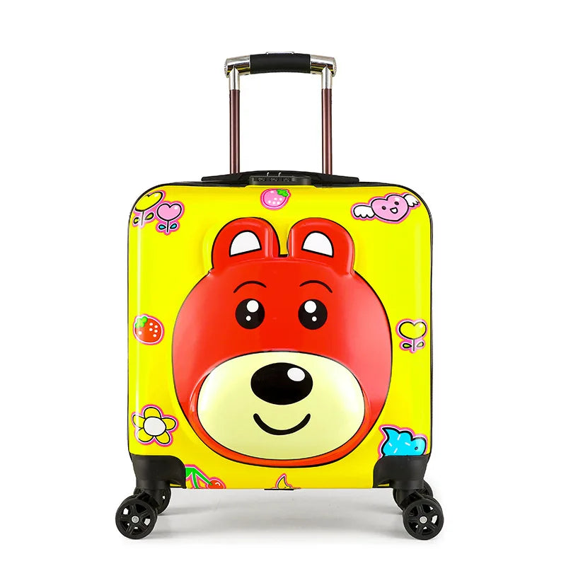 Soepele wieltjes van de harde schaal kindertrolley, klaar voor elk reisavontuur. Dierenprint reiskoffer.