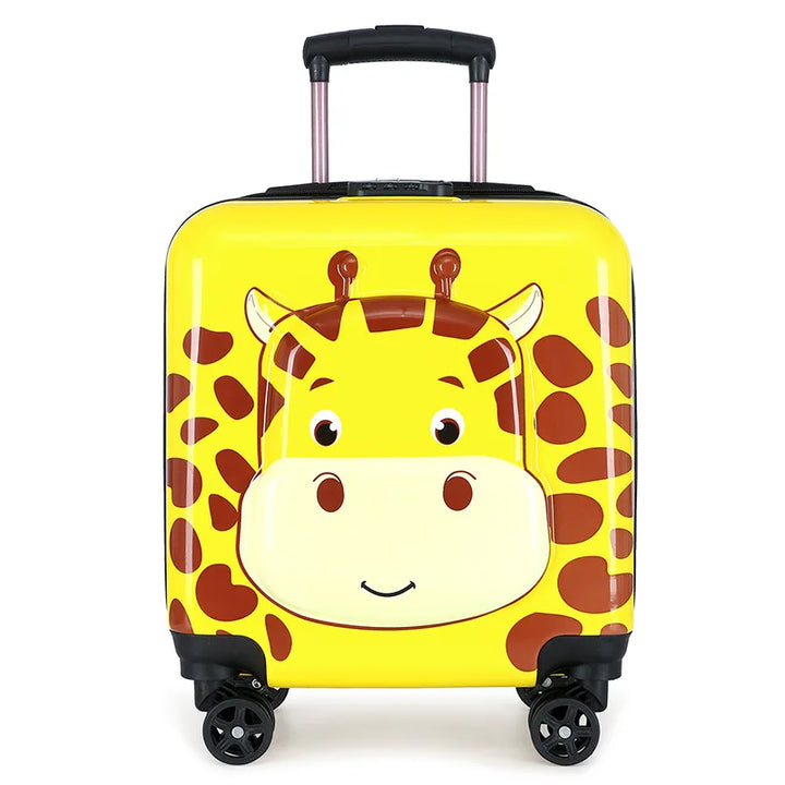 Detail van de robuuste rits op de kinderkoffer met dierenprint. Veilig en avontuurlijk voor kinderbagage.