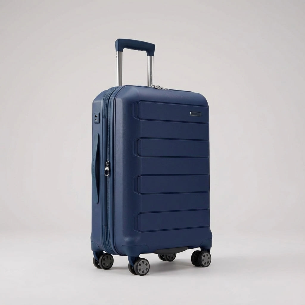 Moderne uitbreidbare reiskoffer van hardshell materiaal met stille spinner wielen voor moeiteloos transport.