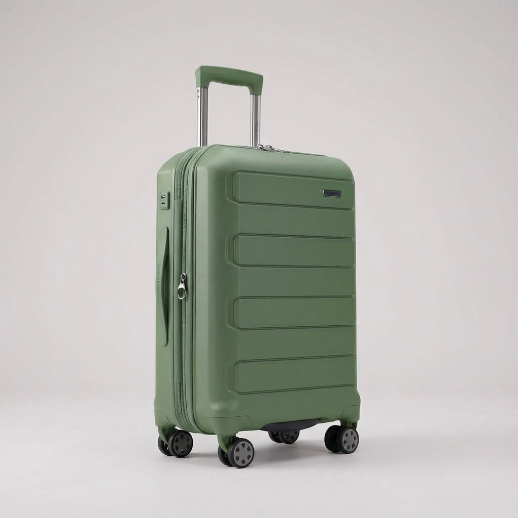 Praktische hardshell bagage met uitbreidmogelijkheid en robuuste spinner wielen, geschikt voor intensief gebruik.