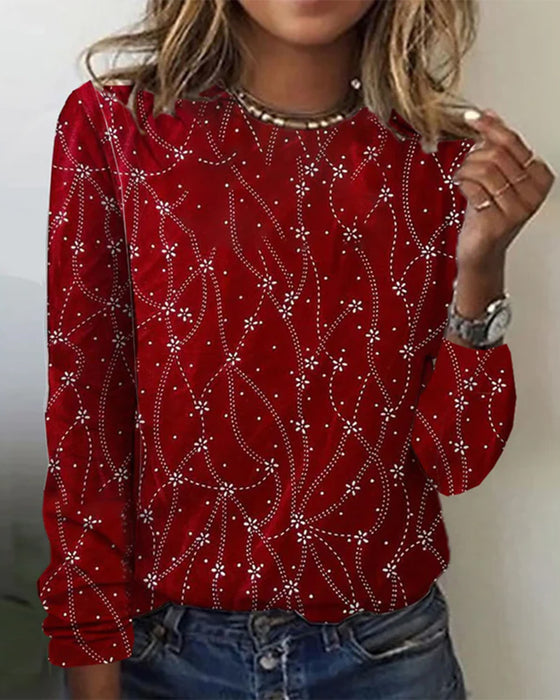 Rode dames trui met trendy print en flatterende pasvorm, comfortabel met lange mouwen, perfect voor najaar mode.