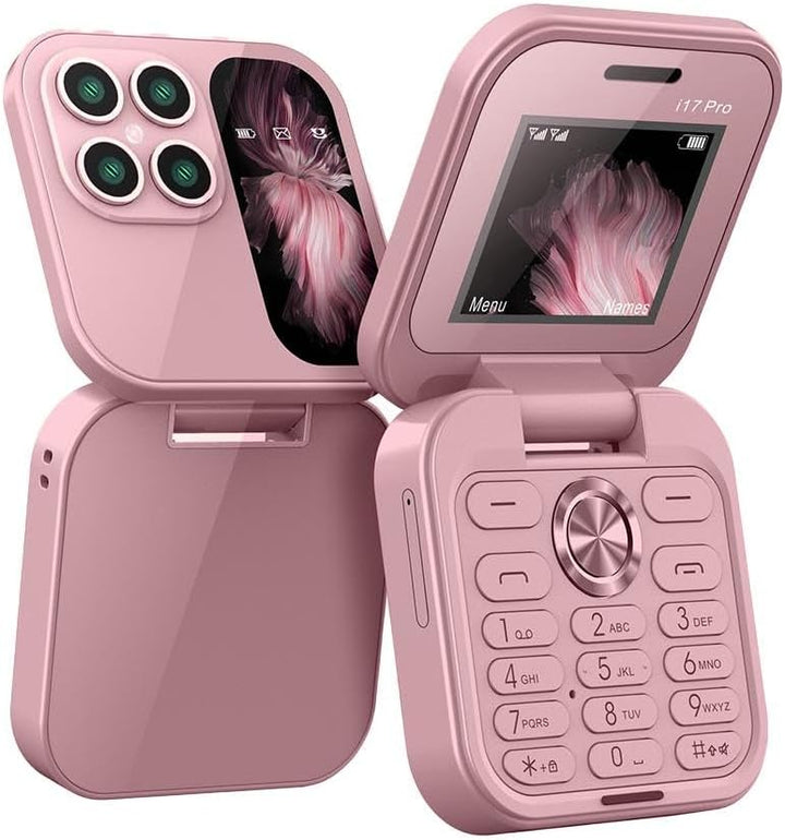 Open FlipLite mini telefoon in zwart, met duidelijk toetsenbord en scherm, ideaal als basis noodtelefoon.