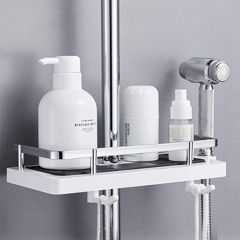 Boorvrije douche organizer van roestvrij staal in de badkamer, houd shampoo en zeep geordend.
