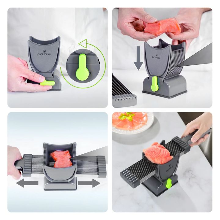 Roestvrijstalen 17-in-1 vleesmolen met instelbare dikte, ergonomisch handvat en multifunctionele messen voor vlees en groenten