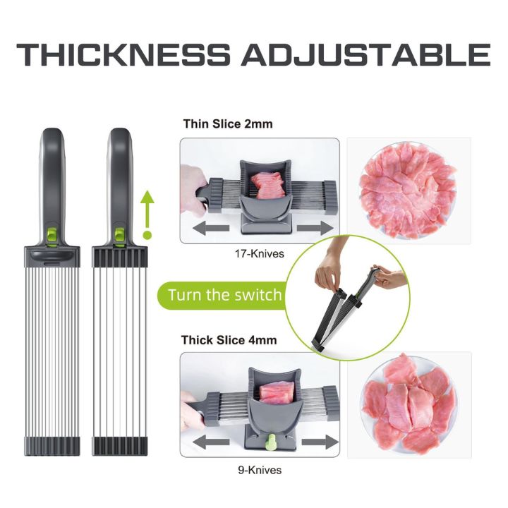 Roestvrijstalen 17-in-1 vleesmolen met instelbare dikte, ergonomisch handvat en multifunctionele messen voor vlees en groenten