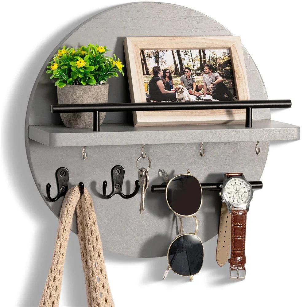 "Ronde houten sleutelhouder: elegant, duurzaam ontwerp, ideaal voor georganiseerd ophangen van sleutels, milieuvriendelijk."