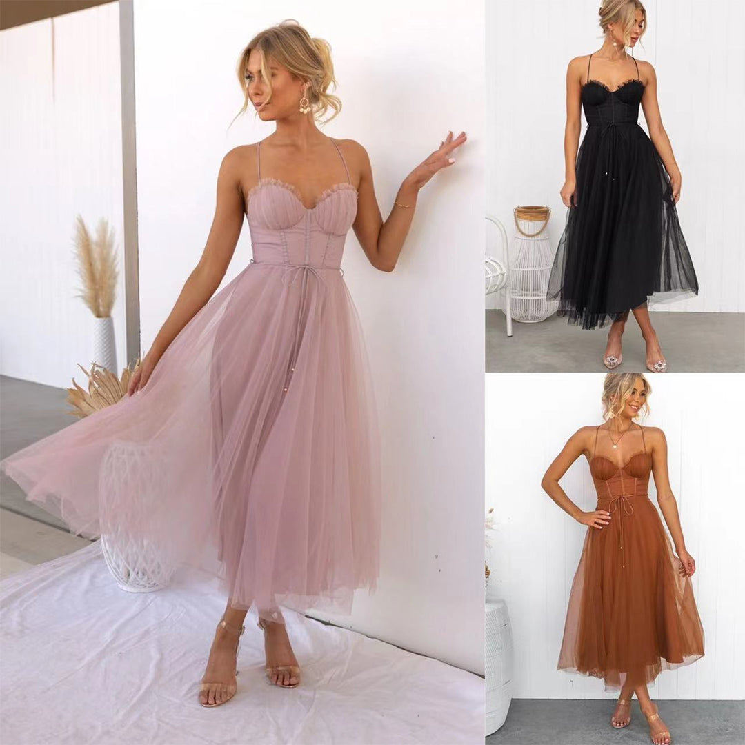 Elegante dames midi jurk, beschikbaar in roze, zwart, bruin voor een flatterende zomer.