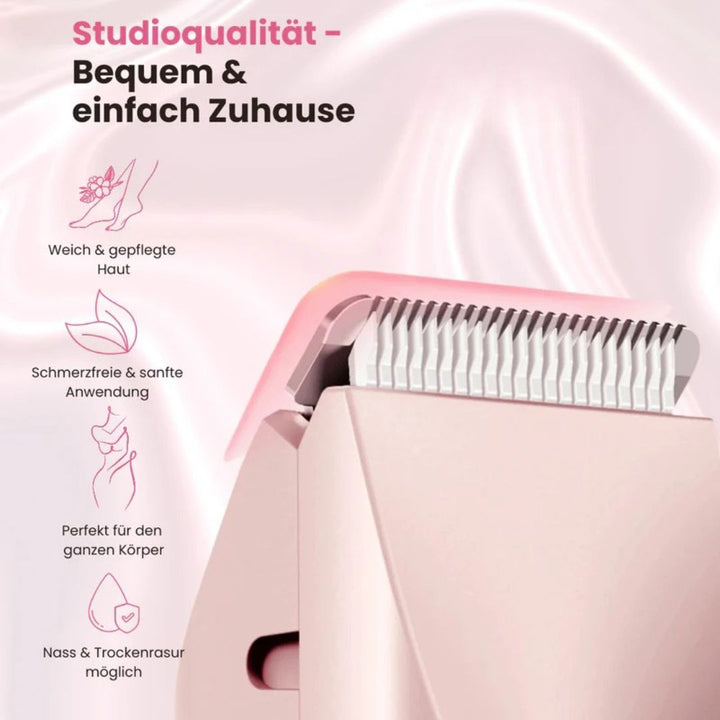 Roze/paars dames scheerapparaat met snelle USB-lading voor ontharen onderweg en comfort.
