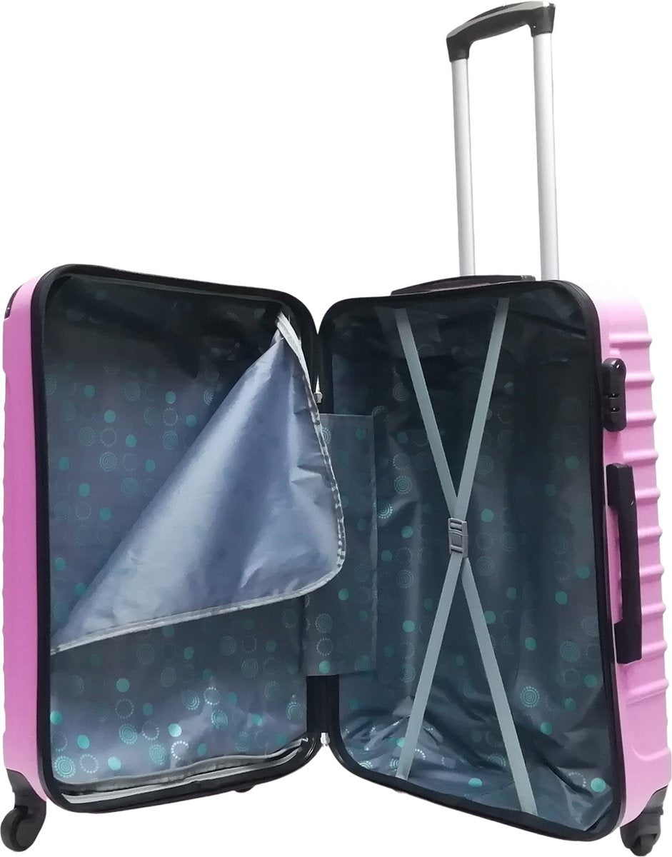 Handige 2-delige roze ABS hardcase kofferset Palermo met 4 zwenkwielen voor reizen.