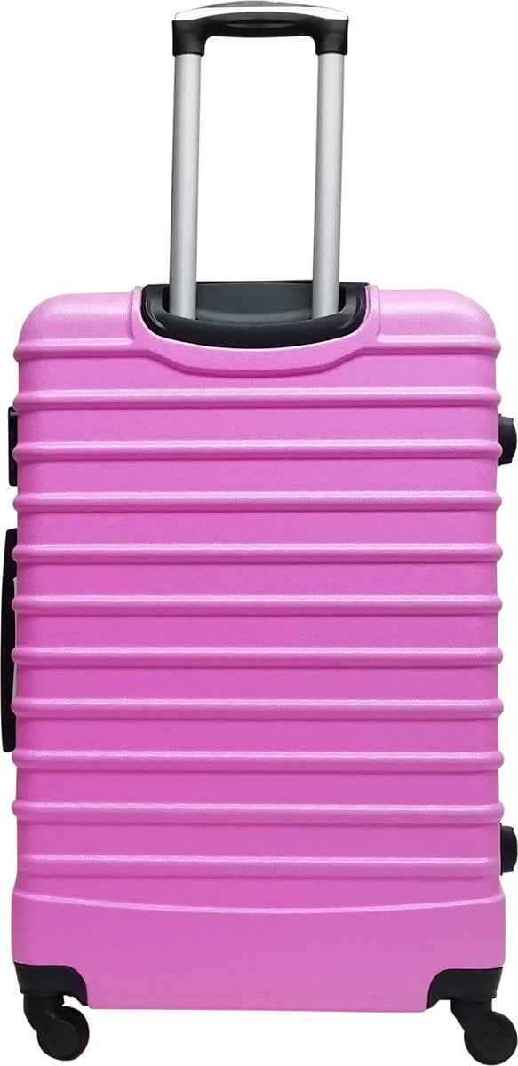 Glanzende roze hardcase kofferset Palermo, 2-delig, met 4 dubbele wielen en stevige ritsen.