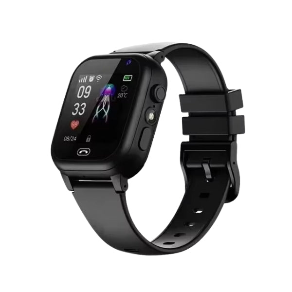 Blauwe kinder smartwatch met camera, belfunctie en spatwaterdicht design voor dagelijks plezier.