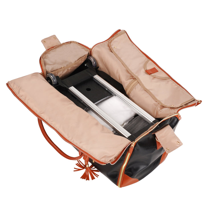 Efficiënte opvouwbare duffelbag met wielen voor zorgeloos reizen. Beige, ruime inhoud.