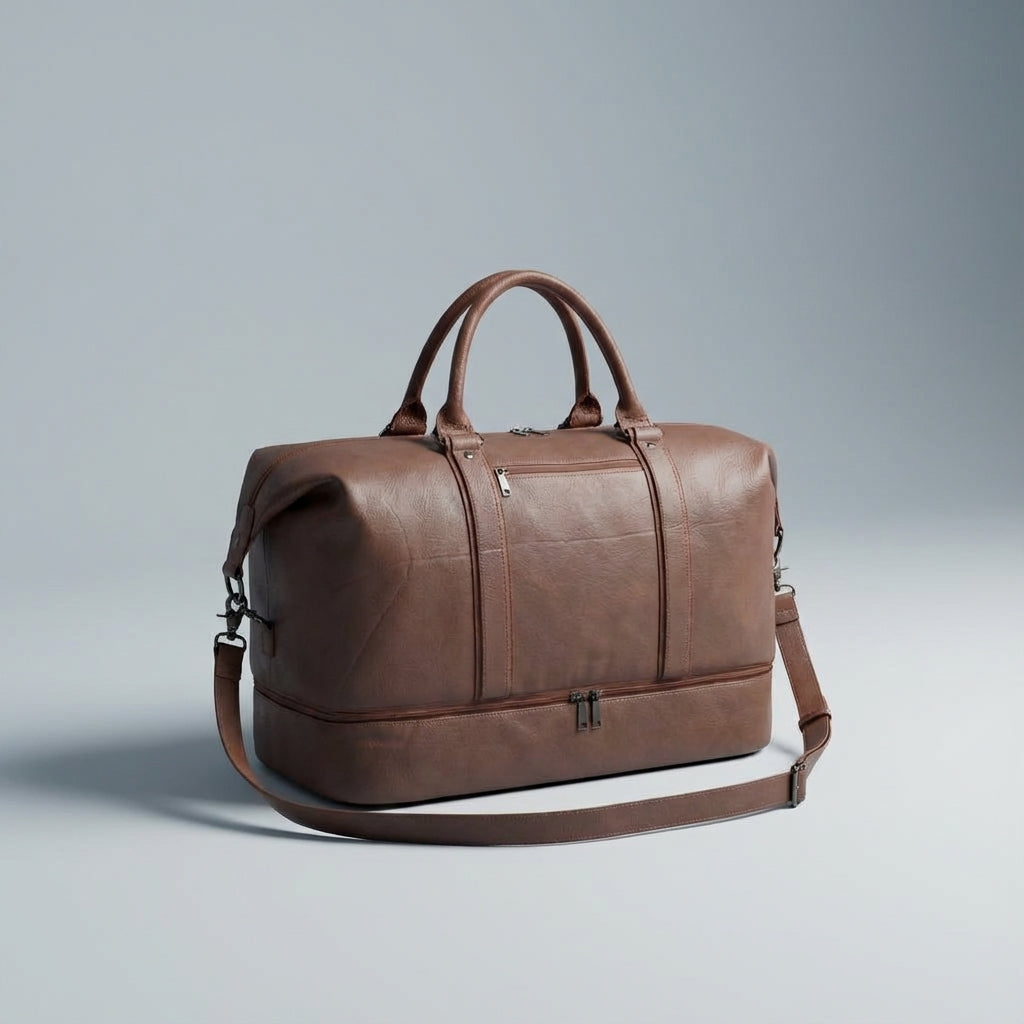 Voyagely grote leren duffelbag, ideaal als stijlvolle reistas voor hem en haar.