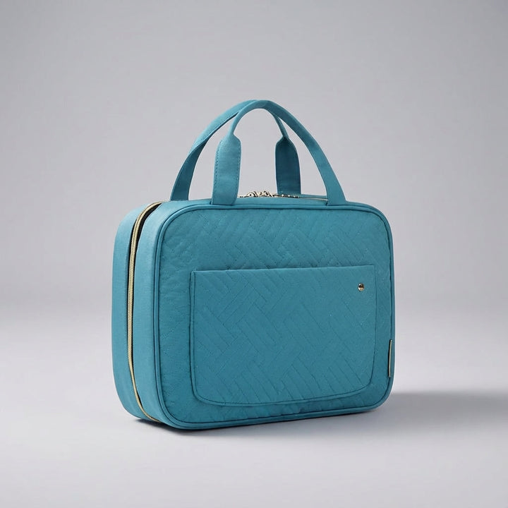 Praktische reistas met meerdere ritsvakken en mesh-pockets voor overzichtelijk opbergen van toiletartikelen.