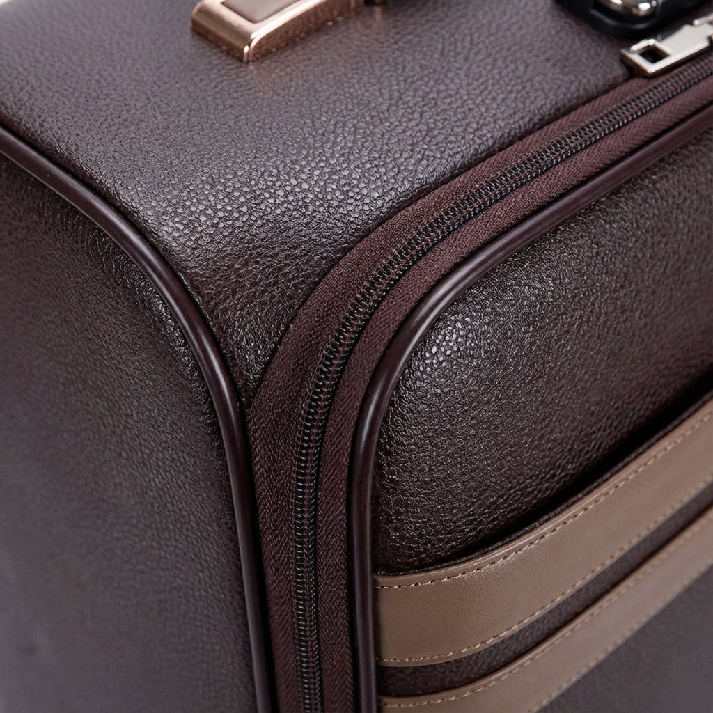 Duurzame bruine cabin reiskoffer, perfecte lichtgewicht handbagage trolley voor reisgemak.
