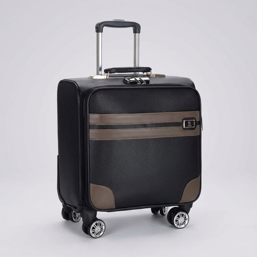 Compacte zwarte SpinCabin handbagage trolley. Ruime reiskoffer voor cabine met stille wielen.
