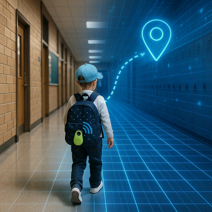 SafeTrack Mini GPS tracker in handpalm; toont compact formaat voor discrete plaatsing.