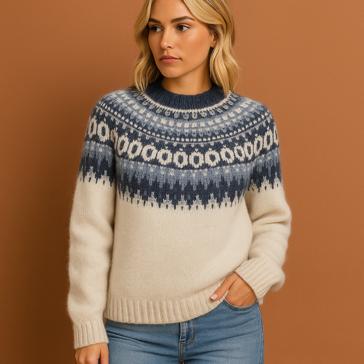 Scandinavische gebreide damestrui, oversized en warm, perfect voor winter en herfst. Tijdloze mode.