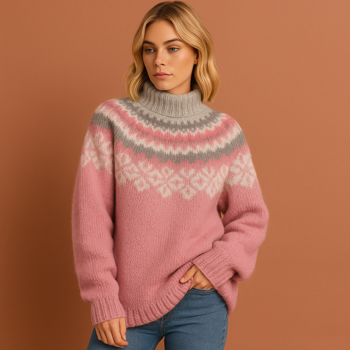 Trendy oversized Scandinavische damestrui, gebreid en warm, een tijdloze aanvulling op je wintergarderobe.