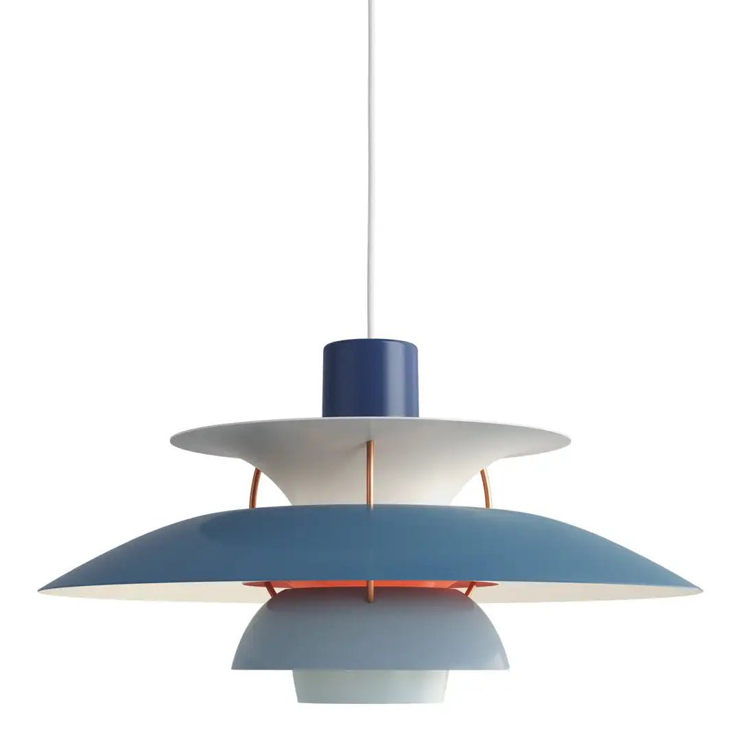 "Scandinavische plafondlamp met modern design, dimbare functie, in blauwe, oranje of zwarte finish, LED-compatibel"