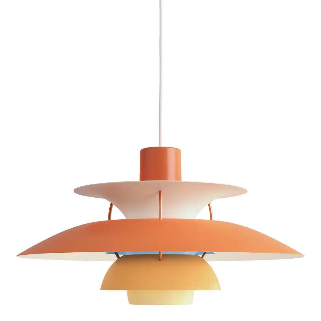 "Scandinavische plafondlamp met modern design, dimbare functie, in blauwe, oranje of zwarte finish, LED-compatibel"
