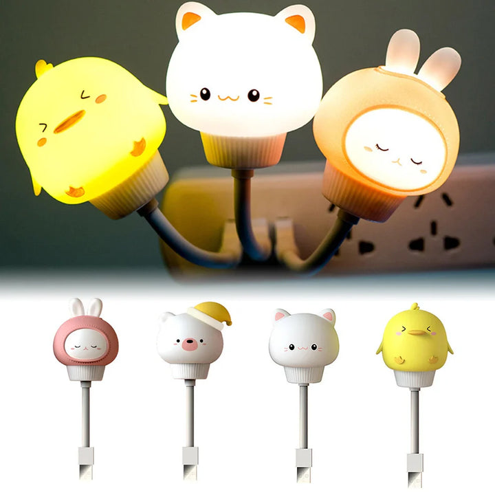 Schattig nachtlampje met konijn als thema, warm LED-licht voor gezellige kinderkamerverlichting.