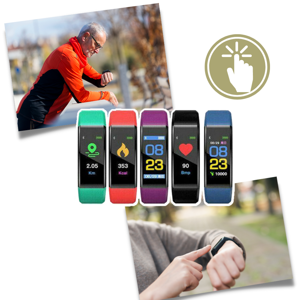 Digitale senioren smartwatch met groot, helder display, eenvoudige bediening en uitgebreide gezondheidsfuncties.
