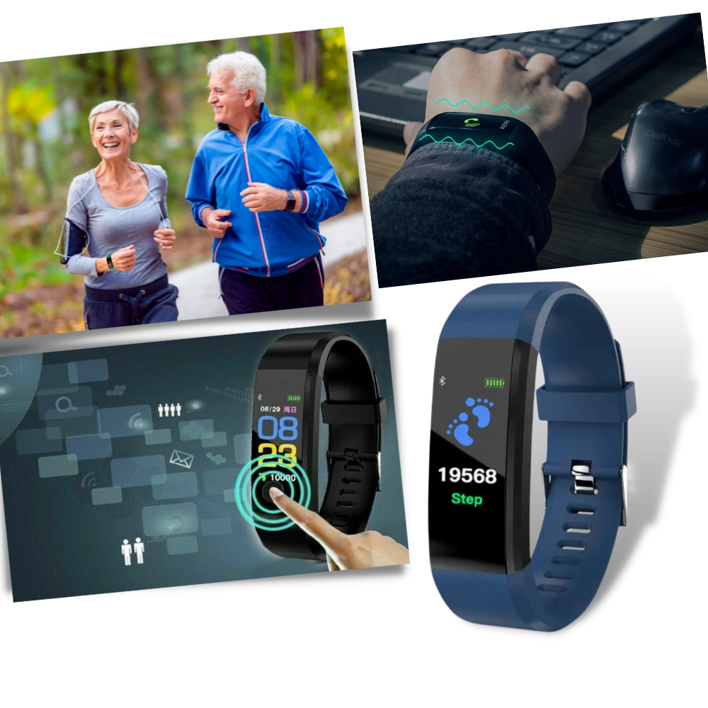 Senioren smartwatch met comfortabele zwarte band, activiteitstracker en nauwkeurige gezondheidsmonitor.